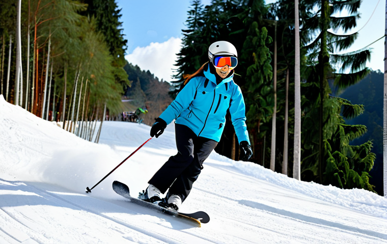 **

A young Malaysian woman, fully clothed in a modern, modest ski jacket and pants, snowboarding down a gentle slope at Bukit Tinggi Resort. She is wearing a helmet and goggles. The scene is bright and sunny, with pine trees in the background. safe for work, appropriate content, professional. perfect anatomy, correct proportions, natural pose, well-formed hands, proper finger count, family-friendly.

**