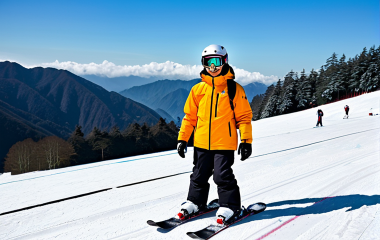 스키와 보드 초보자 트렌드 - A beginner snowboarder, fully clothed in appropriate winter gear (waterproof jacket, snow pants, glo...