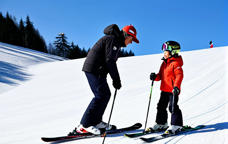 스키와 보드 초보자 트렌드 - A group of friends, fully clothed in colorful and modest ski outfits, taking a break at a ski lodge ...